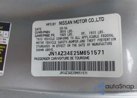 2005 Nissan 350Z Touring z USA, uszkodzony, nr VIN JN1AZ34E25M651571